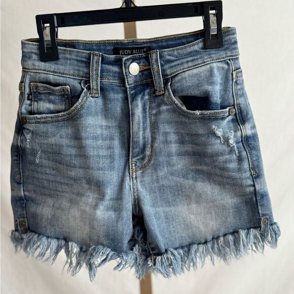 Judy Blue Women’s Size XS Panama High Rise Trucker Denim Jean Shorts Frayed - Picture 4 of 9